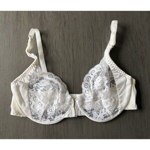 Vintage Olga 33242 Ivory White Lace Sheer Front Closure Underwire Bra Sz 36B